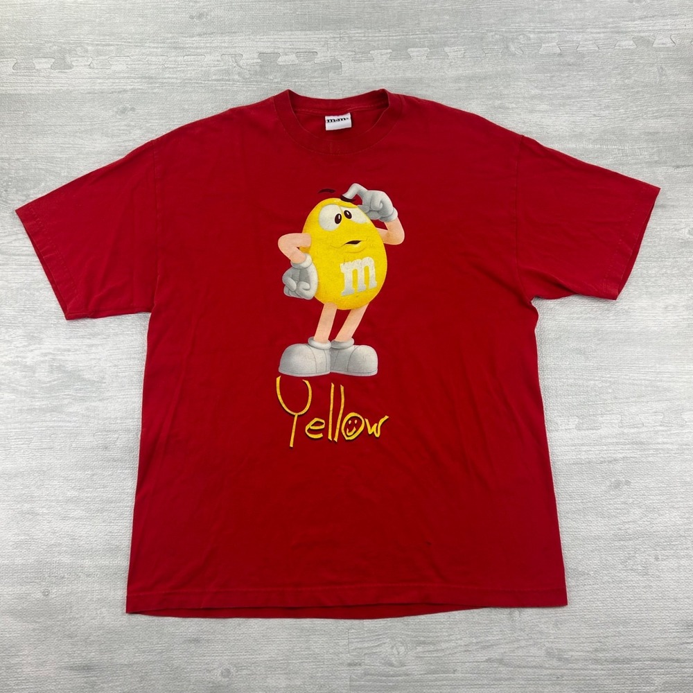 Vintage Y2K Yellow M&M's Shirt Size XL Red Snack Promo Graphic